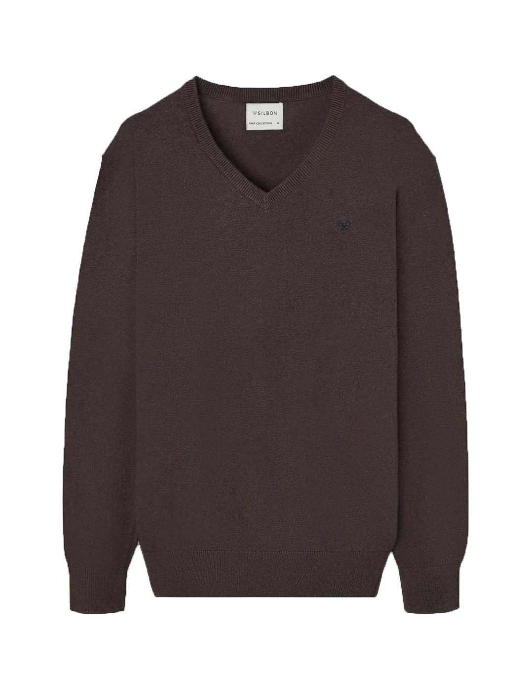 Jersey Silbon  classic cuello pico marrón
