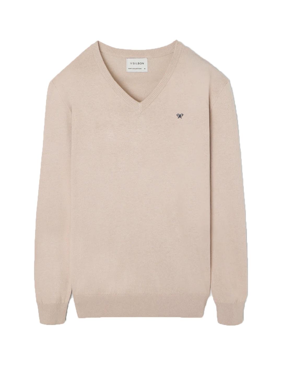 Jersey Silbon classic cuello pico beige